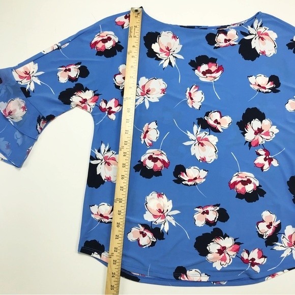 Roz & Ali Floral Flutter Sleeve Ruffle Bell Blue Pink Blouse Flowy Dressy Top XS - Picture 12 of 16
